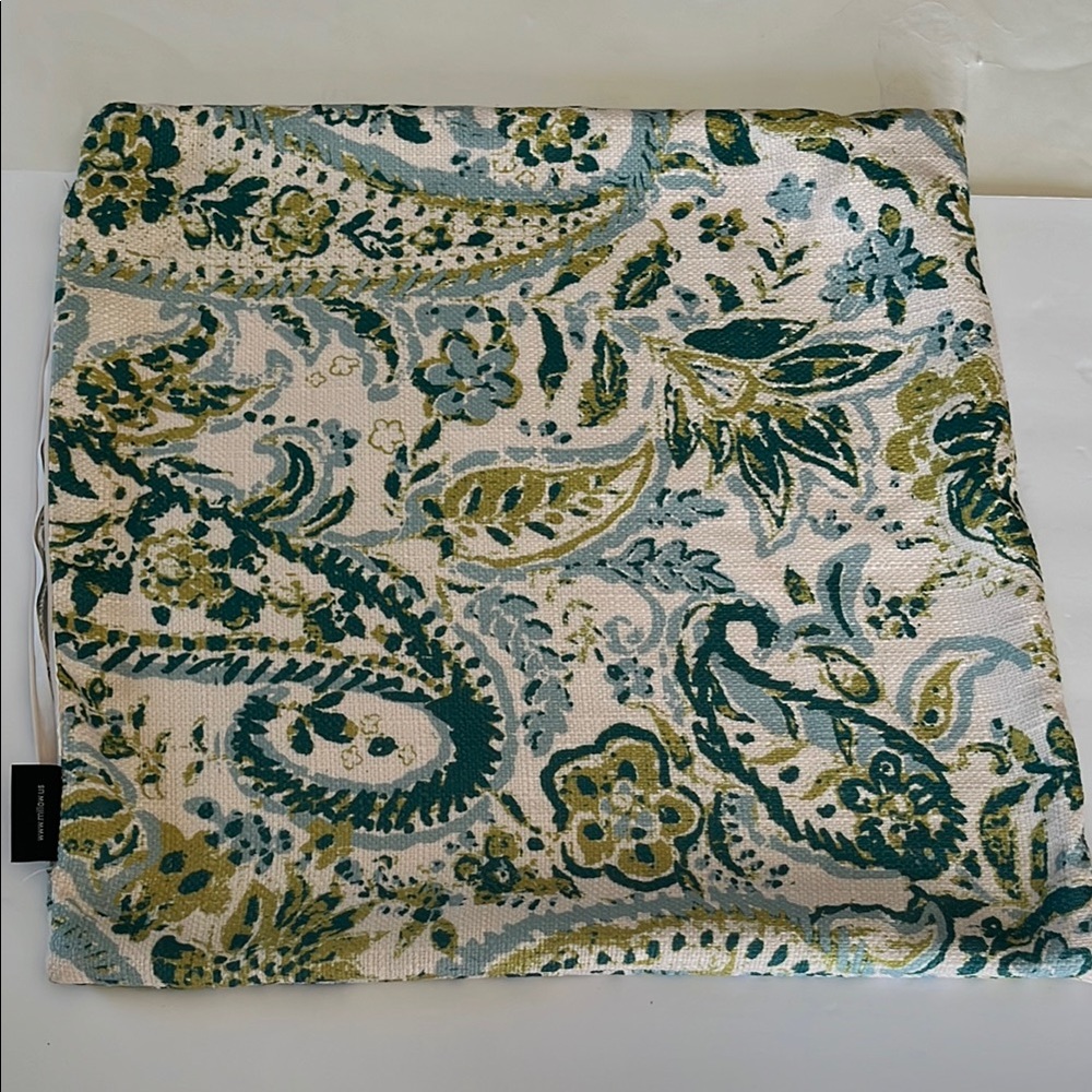 Milli Home pillow cover square boho paisley green blue weave knit side zipper